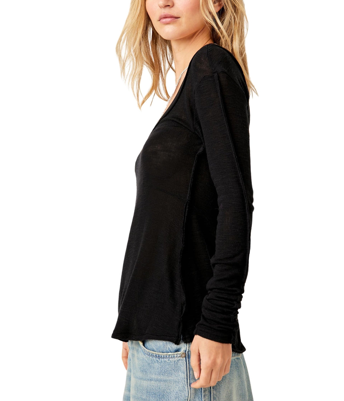 Free People Cabin Fever Layering Women’s Top - Viscose-Elastane Blend Fabric - Fitted Sleeves - Shirttail Hem Black SM (Women's 4-6) One Size