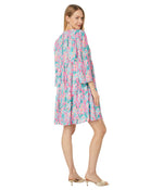 Lilly Pulitzer 3/4 Sleeve Martine Quarter Sleeves Dress for Women with Pullover Style, Split Neckline, and Allover Floral Print Multi Seaweed Samba XXS One Size