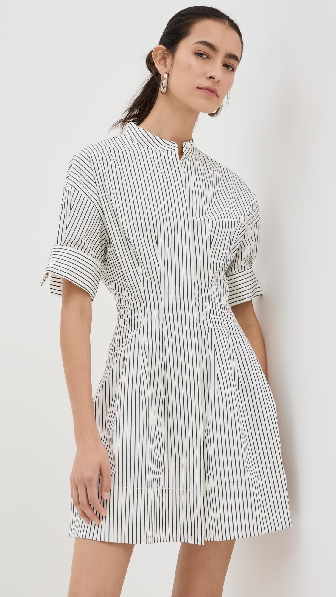 STAUD Women's Mini Lorenza Dress, Ivory Micro Stripe, S