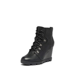Sorel Women's Joan Uptown Lace Bootie — Black — Waterproof Leather Wedge Boots — Size 8