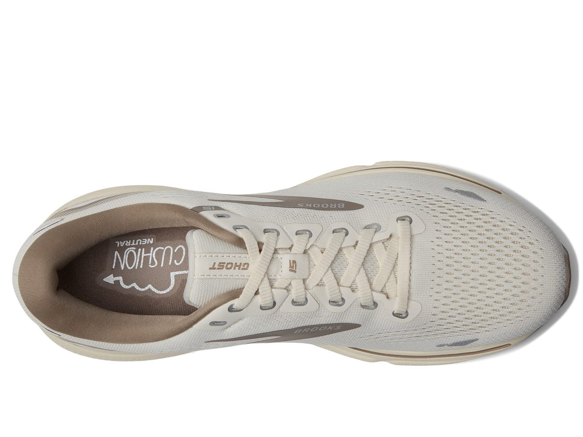 Brooks Men's Ghost 15 Running Shoe - Whisper White/Taupe - 12.5 Medium