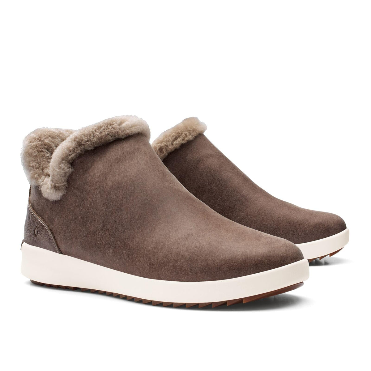 OLUKAI Malua Hulu Women's Boot, Soft & Comfortable Waterproof Nubuck Leather, Full-Grain Leather Heel with Elastic Panels, Slip-On Design, Warm Taupe/Off White, 8