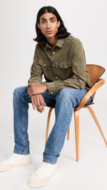 FRAME Men's Double Pocket Micro Cord Shirt, Mocha, Green, S