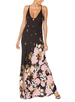 Free People Get to You Printed Maxi Dress Large Black Combo