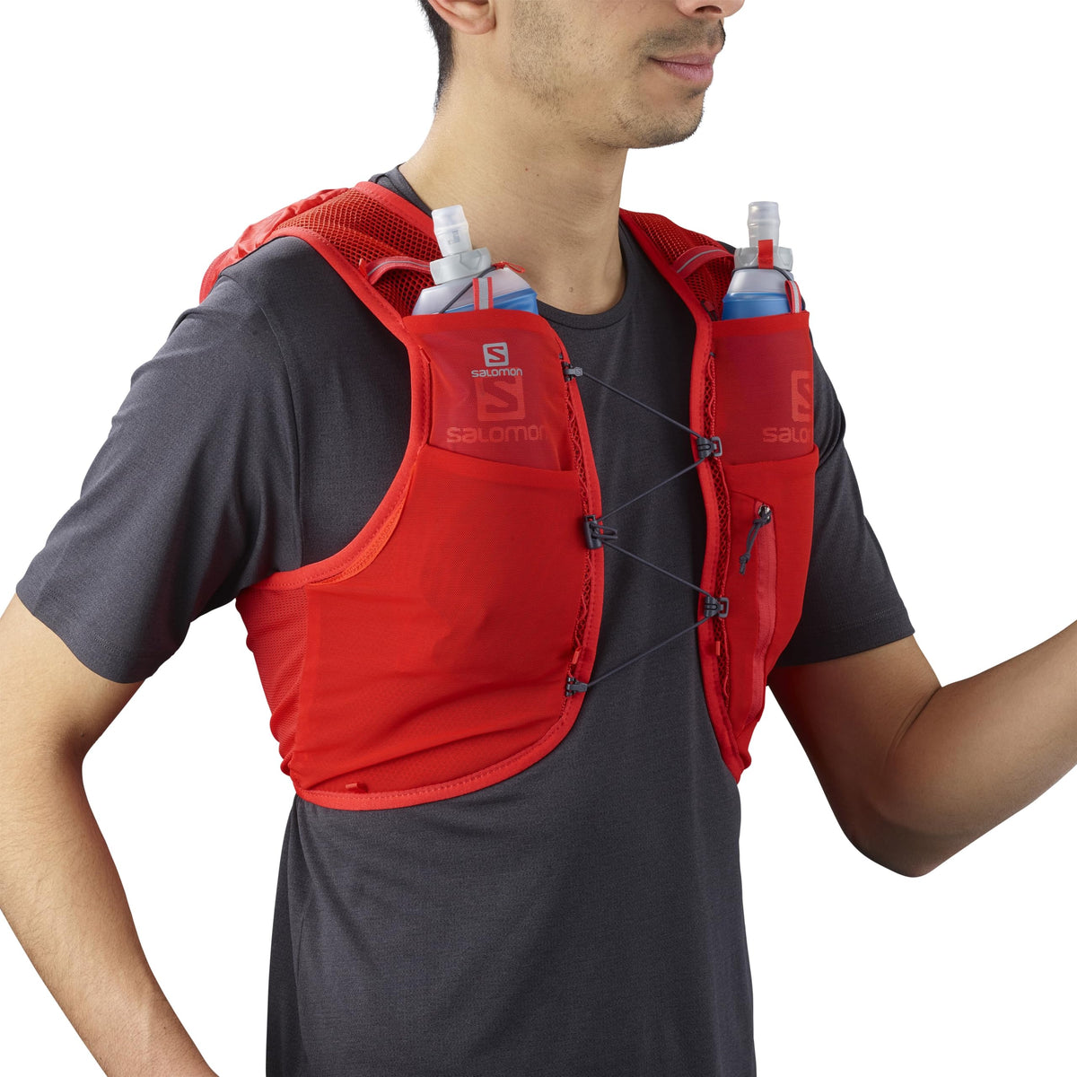 Salomon Unisex ADV Hydra Vest 8, Hydration & Storage Vest with 500ml Flasks Included - Fiery Red - XS