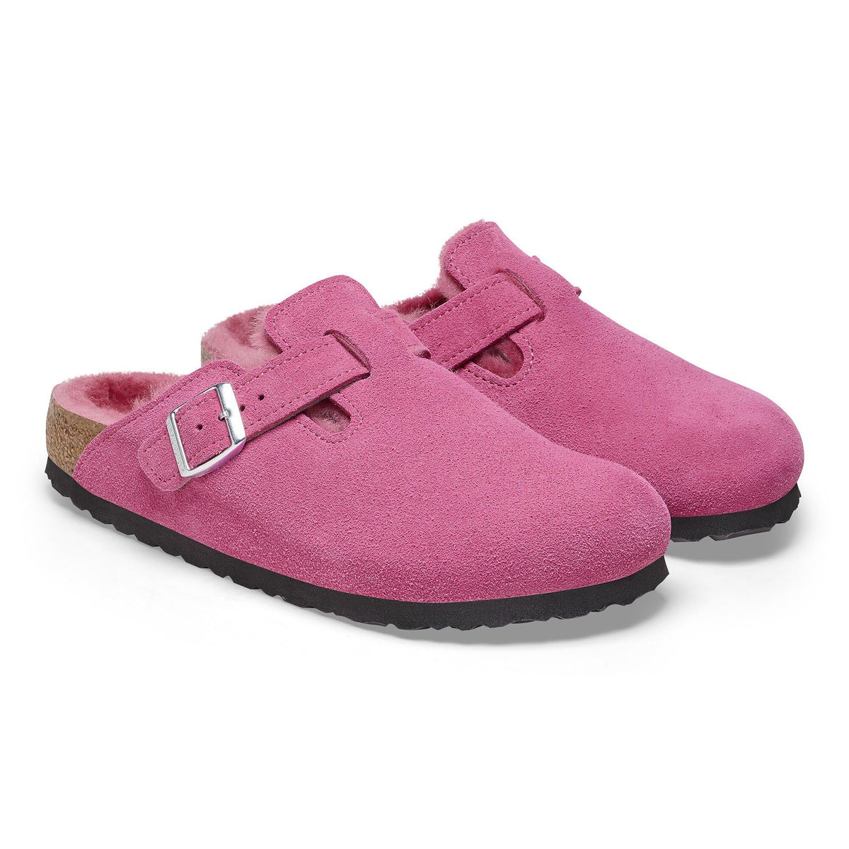 Birkenstock Women's Boston Shearling Clogs, Fuchsia Tulip, Red, 8 Medium US
