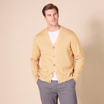 Amazon Essentials Men's Cotton Cardigan Sweater, Camel Heather, Medium