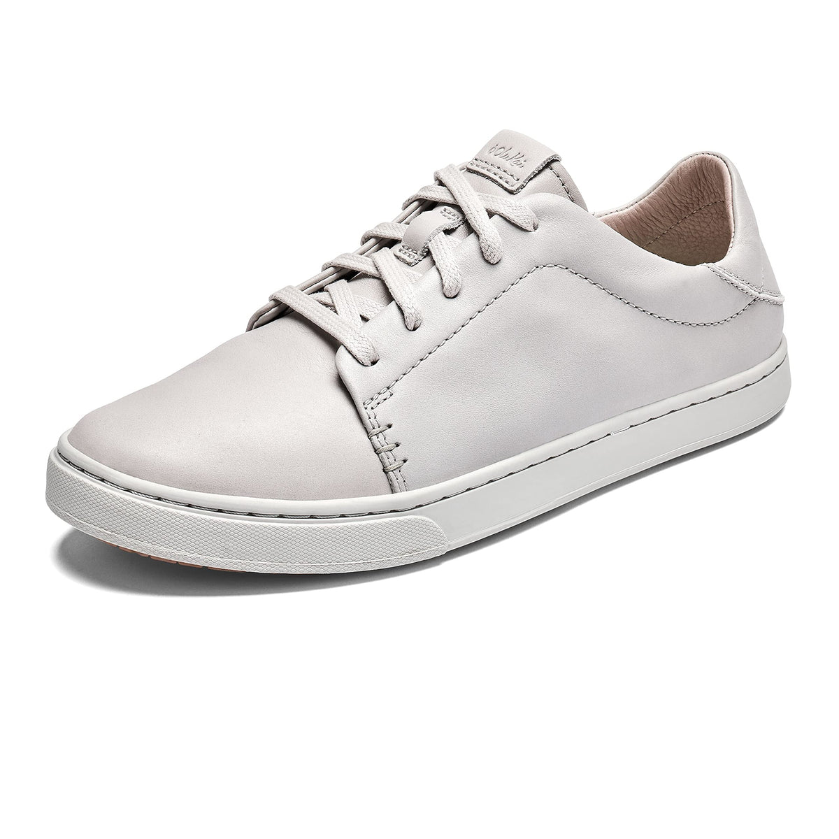 OLUKAI Pehuea Li 'ILI Women's Leather Sneaker, Casual Everyday Shoes with Drop-in Heel, Non-Marking Rubber Outsole, All-Day Comfort Fit 7 Mist Grey/Mist Grey