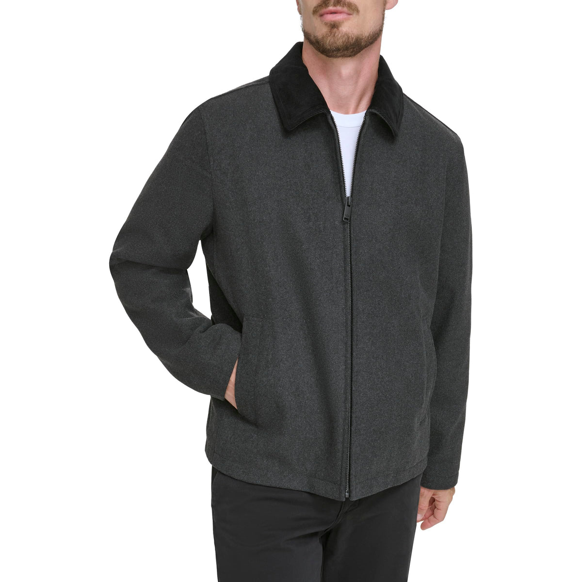 Dockers Men's Wool Blend Zip Up Jacket with Quilted, Charcoal (Without Bib)