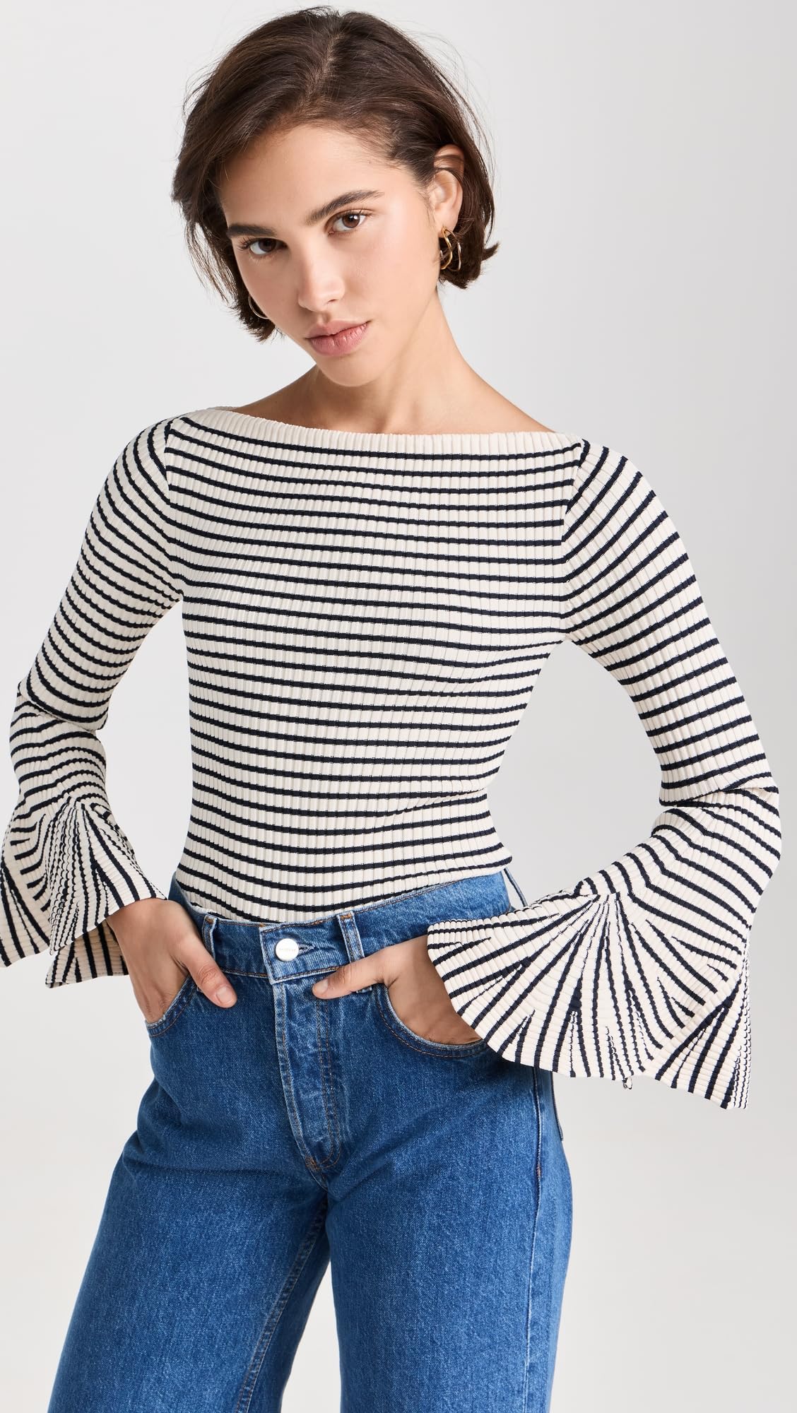 ALC Women's Aster Top, Antico/Dark Sapphire, Stripe, Off White, S