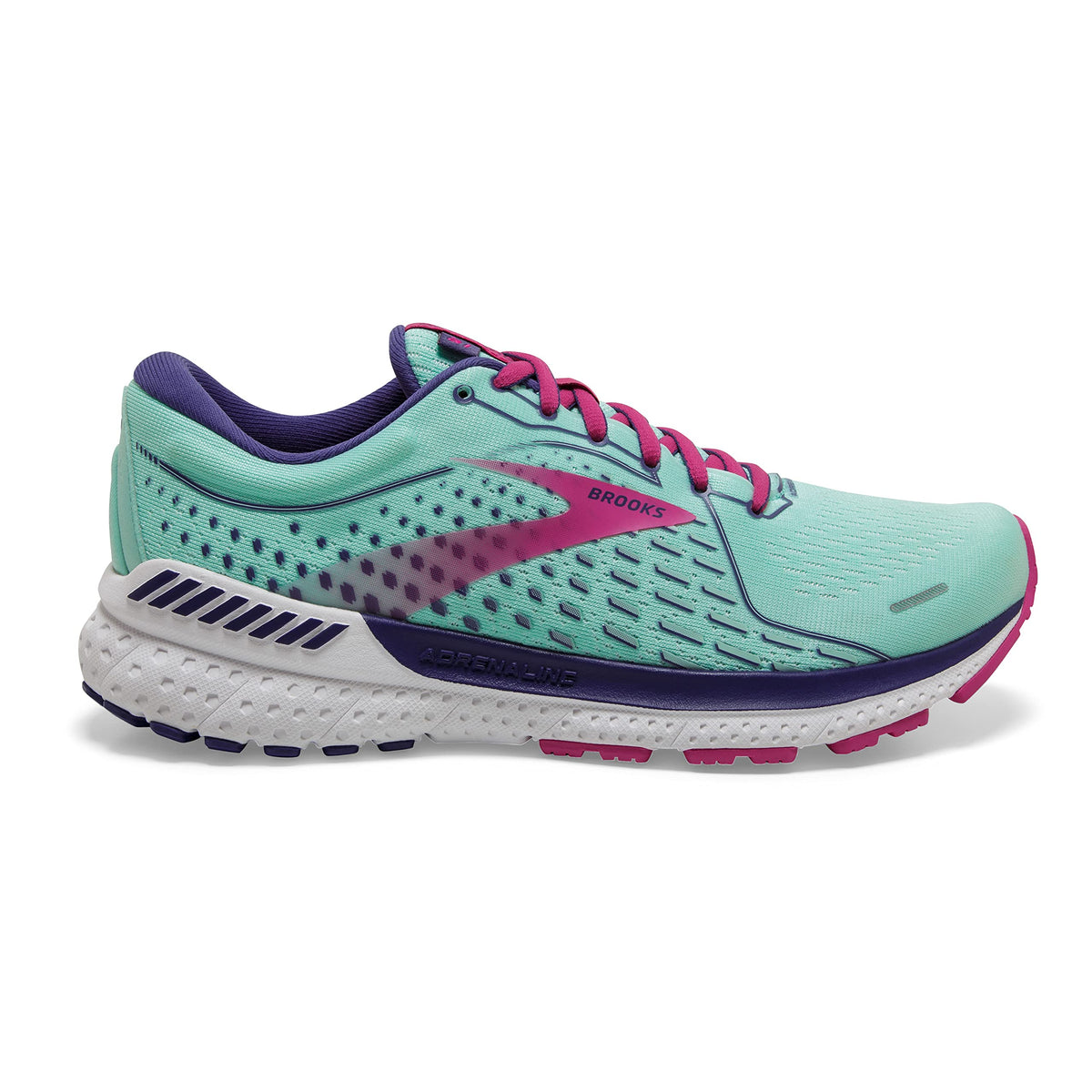 Brooks Women's Adrenaline GTS 21 Supportive Running Shoe - Yucca/Navy Blue/Fuchsia - 6 Medium