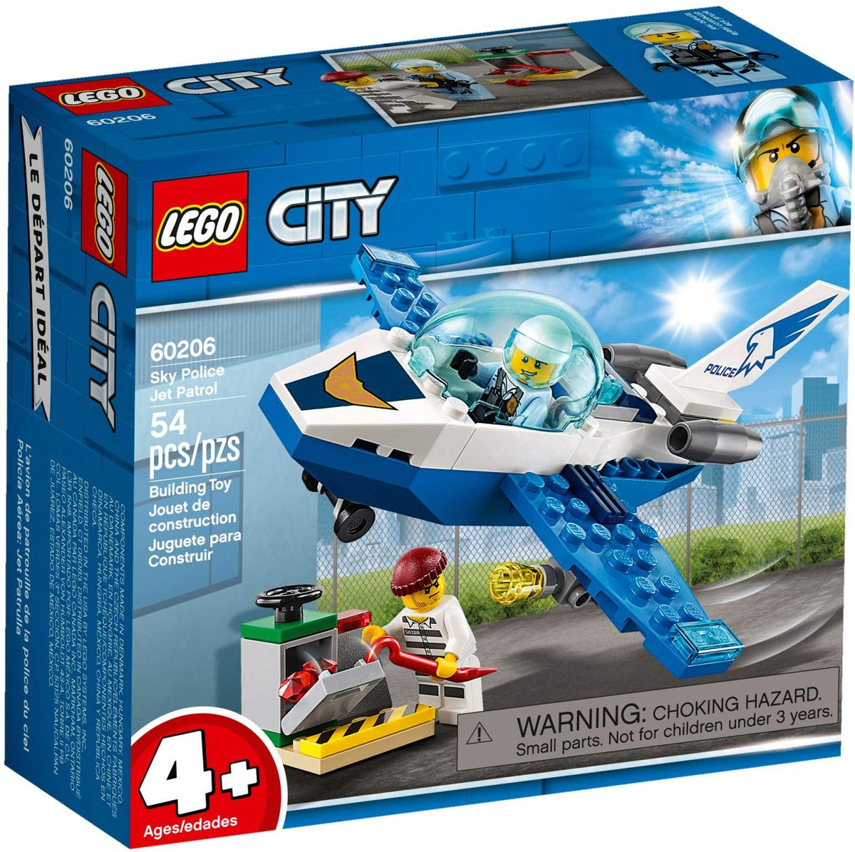 City Police Sky Police Jet Patrol Playset, Minifigures & Accessories, Police Toys for Kids