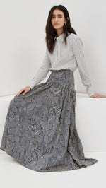 STAUD Women's Rocco Dress, Ivory Micro Stripe/Navy Mosaic, 10