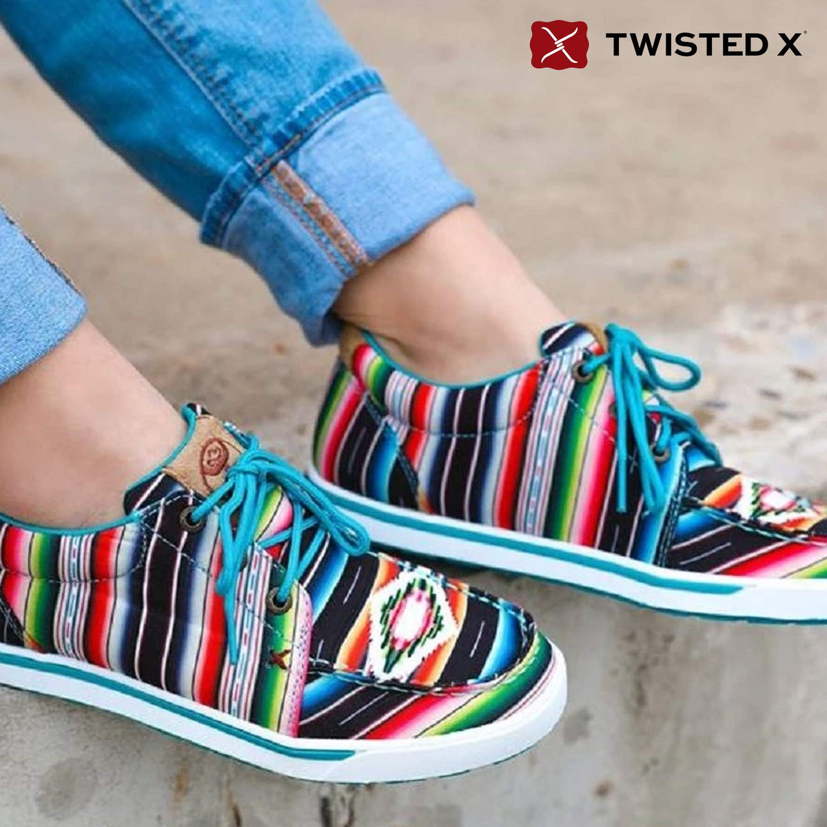 Twisted X Women's Hooey Loper, Moc Toe, Black & Serape, 10 M