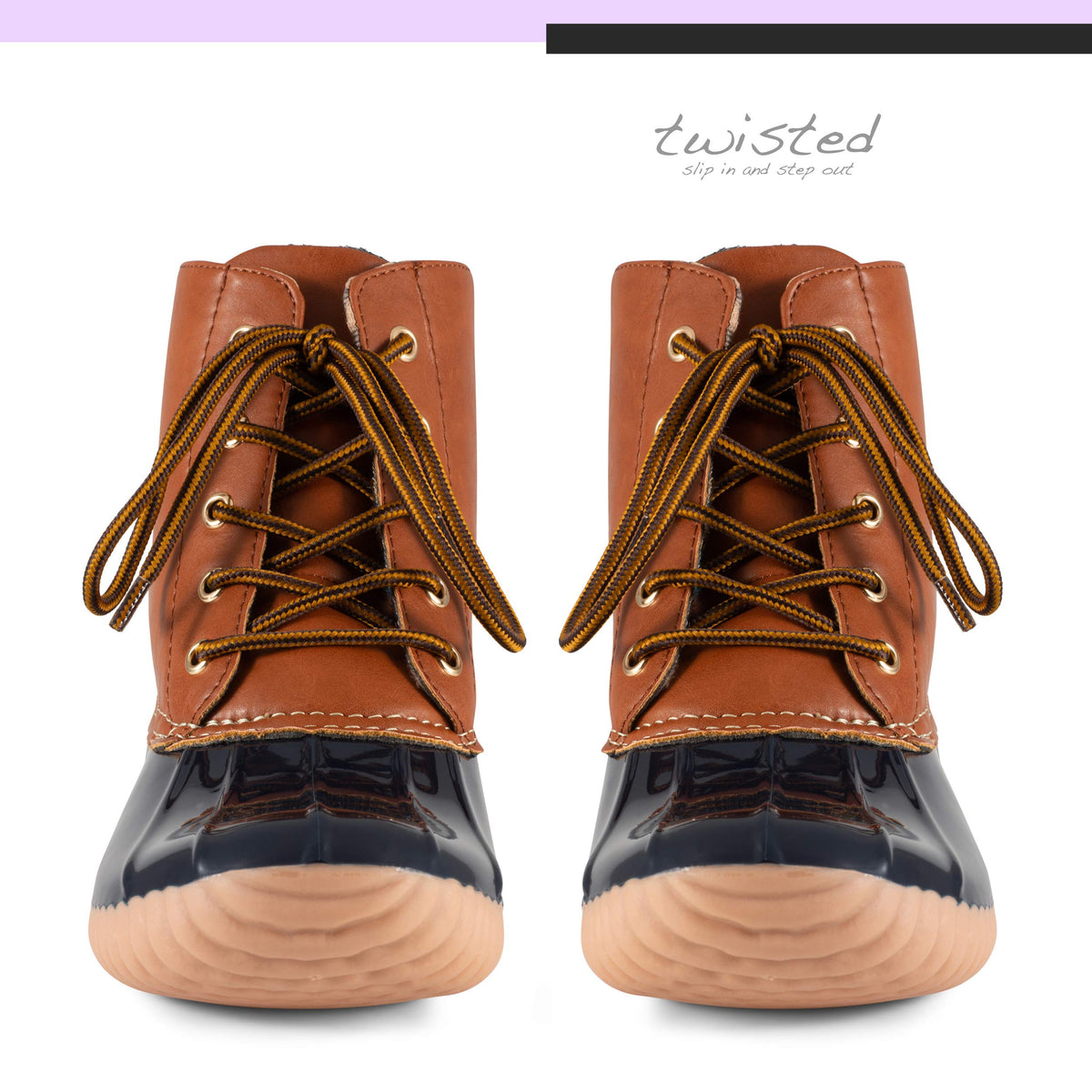 Twisted Shoes Becca Womens Rain Boots, Waterproof Wide Calf, Rubber Lace Up Duck Boot, Navy, 7