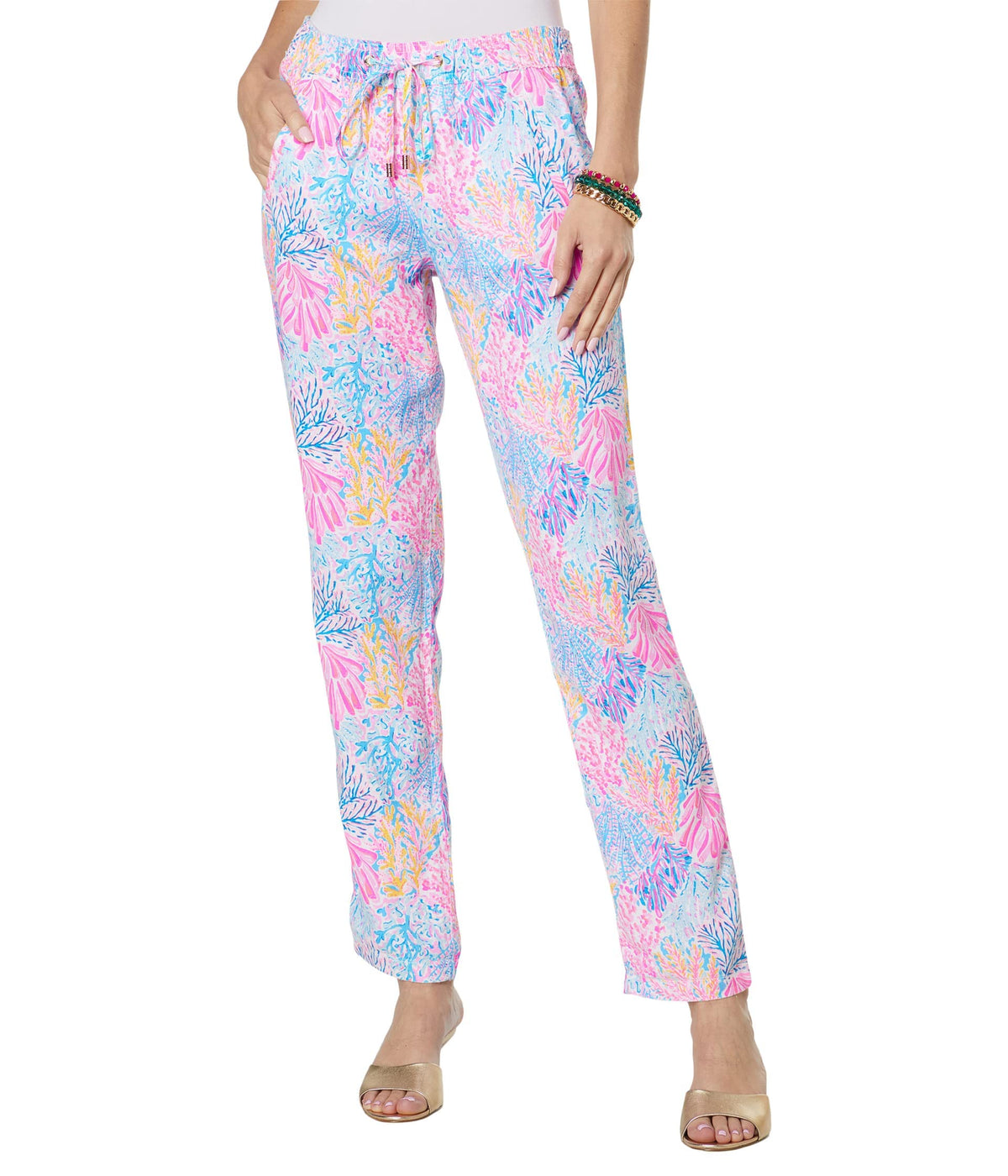 Lilly Pulitzer Taron Linen Pants for Women - Elasticized Drawstring with Waistband, Super Soft and Comfortable Pants Multi Splashdance SM One Size