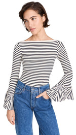 ALC Women's Aster Top, Antico/Dark Sapphire, Stripe, Off White, S