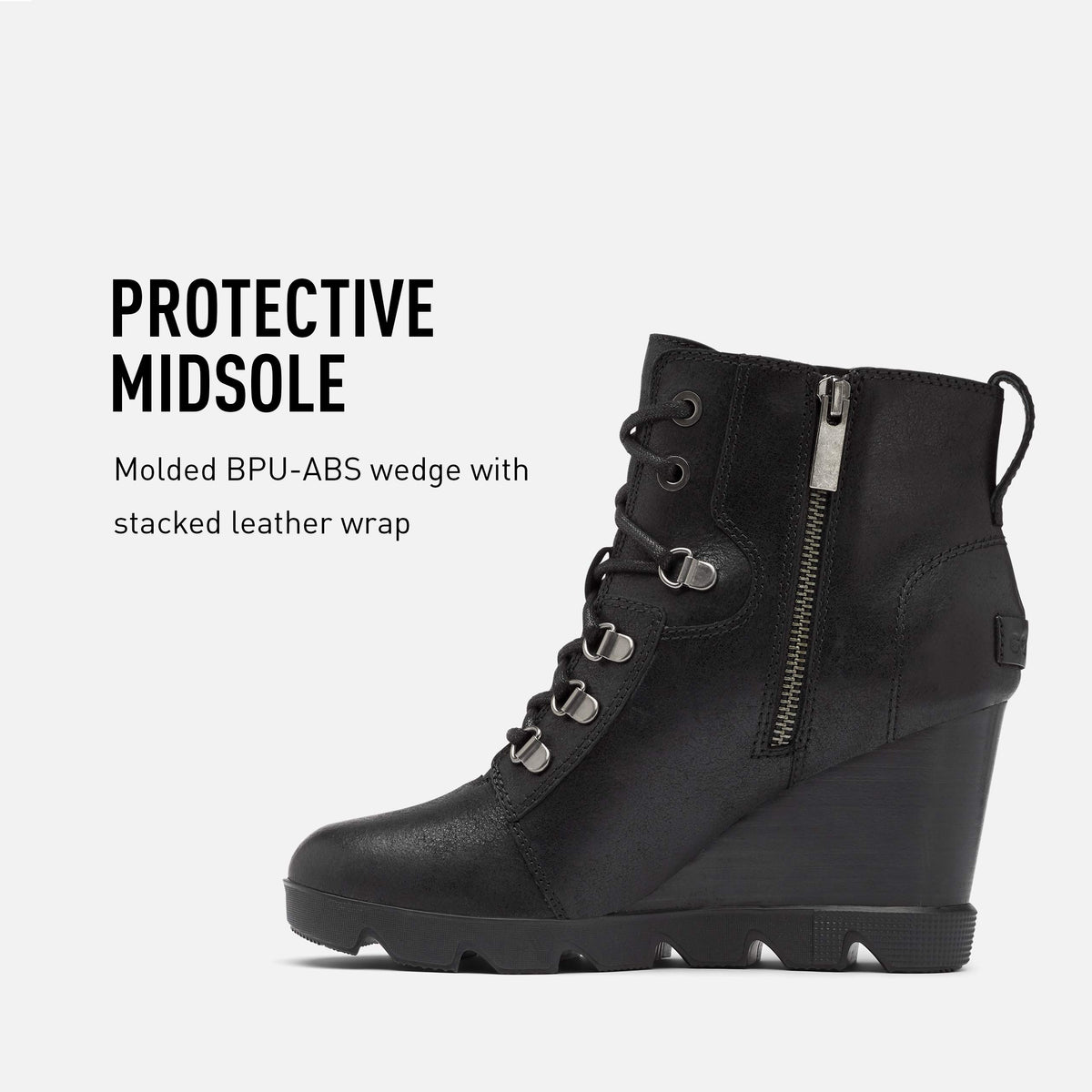 Sorel Women's Joan Uptown Lace Bootie — Black — Waterproof Leather Wedge Boots — Size 8