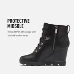 Sorel Women's Joan Uptown Lace Bootie — Black — Waterproof Leather Wedge Boots — Size 8