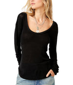 Free People Cabin Fever Layering Women’s Top - Viscose-Elastane Blend Fabric - Fitted Sleeves - Shirttail Hem Black SM (Women's 4-6) One Size