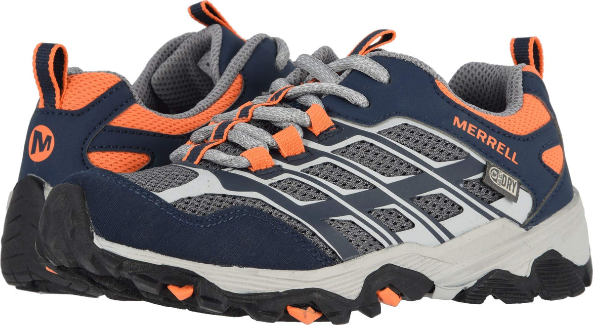Merrell Moab FST Low Waterproof Hiking Sneaker, Navy/Grey/Orange, 11.5 Wide US Unisex Big_Kid