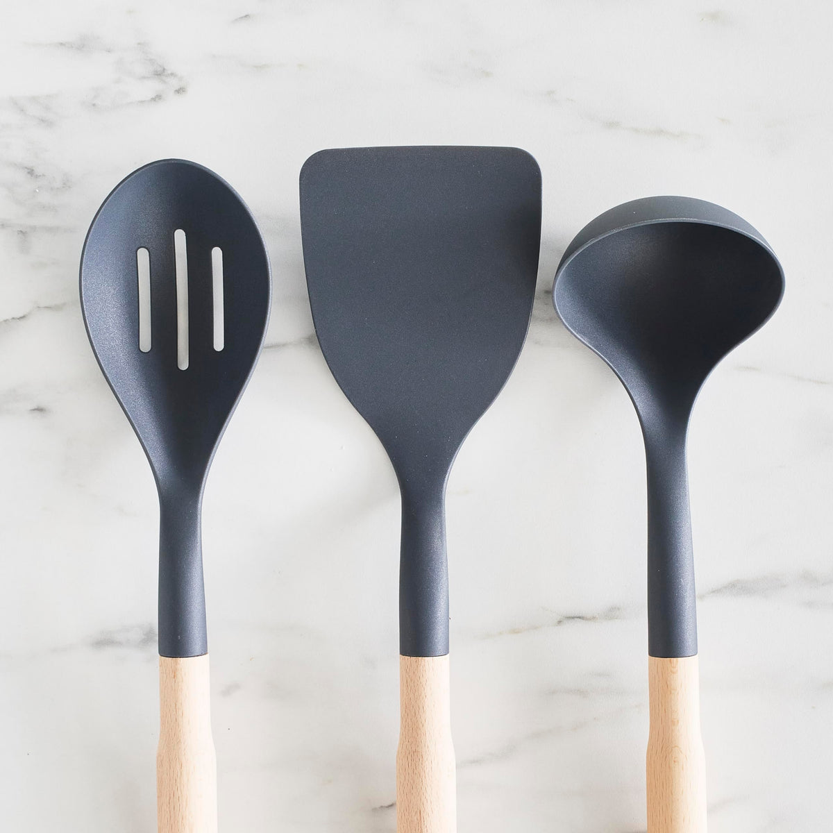 GreenLife Cooking Tools and Utensils, 7 Piece Nylon and Wood Kitchen Set with Ceramic Crock Holder, Heat Resistant Spatula and Spoons, BPA-Free, Black