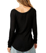 Free People Cabin Fever Layering Women’s Top - Viscose-Elastane Blend Fabric - Fitted Sleeves - Shirttail Hem Black SM (Women's 4-6) One Size