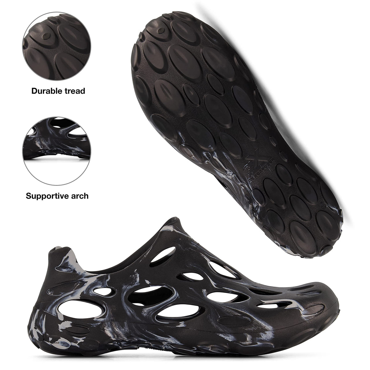 ZeroXposur Mens Aqua Moc for Swim, Beach, and River - Black Water Shoes for Men Using Algae-Based EVA (Black Swirl, Mens 11)