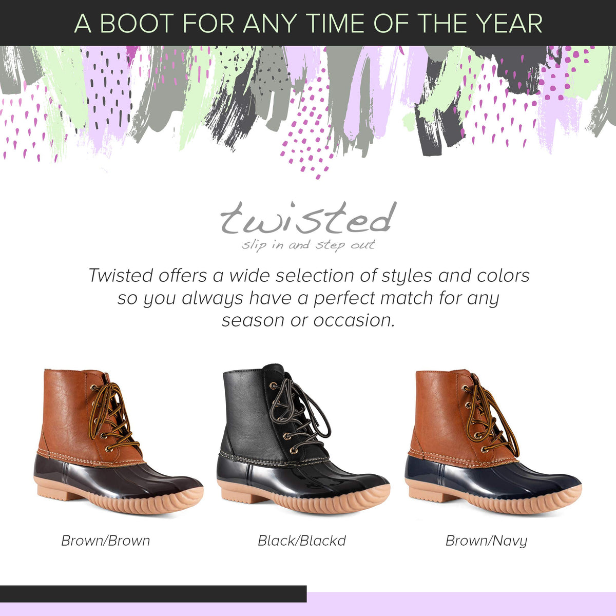 Twisted Shoes Becca Womens Rain Boots, Waterproof Wide Calf, Rubber Lace Up Duck Boot, Navy, 7