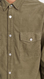 FRAME Men's Double Pocket Micro Cord Shirt, Mocha, Green, S