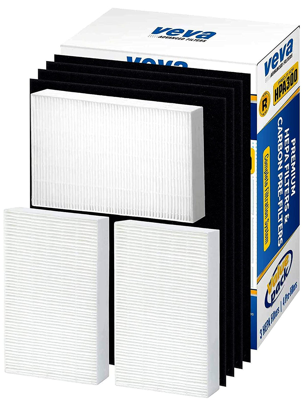 VEVA HPA300 HEPA Filter Replacement Compatible with Honeywell Air Purifier - 3 Pack of HEPA Filters w/ 4 Precut Activated Carbon Pre-Filters & Replacement Filter R