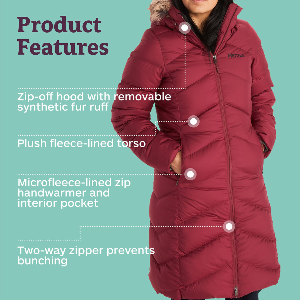 Marmot Women’s Montreaux Full-Length Parka | Down-Insulated, Water-Resistant, Berry Wine, Large