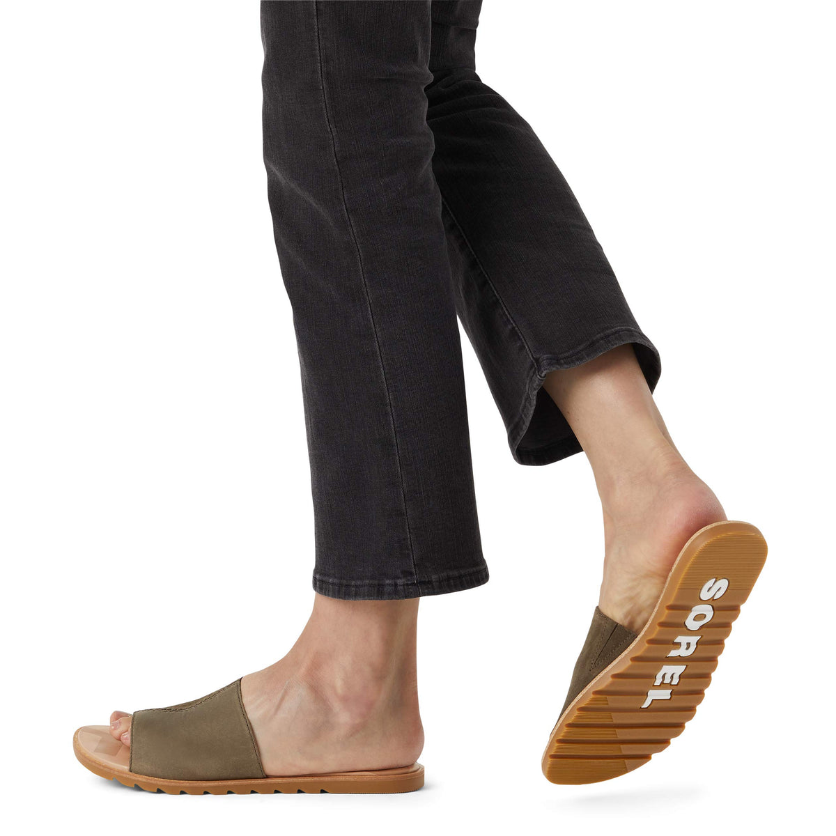 Sorel Ella II Block Slide Sandals for Women 5.5 Olive Green