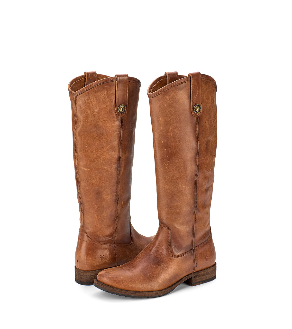 Frye Melissa Button Lug Equestrian-Inspired Tall Boots for Women Made from Hard-Wearing Vintage Leather with Antique Silver Hardware and Leather Outsole – 15 ¼” Shaft Height, Cognac - 9M