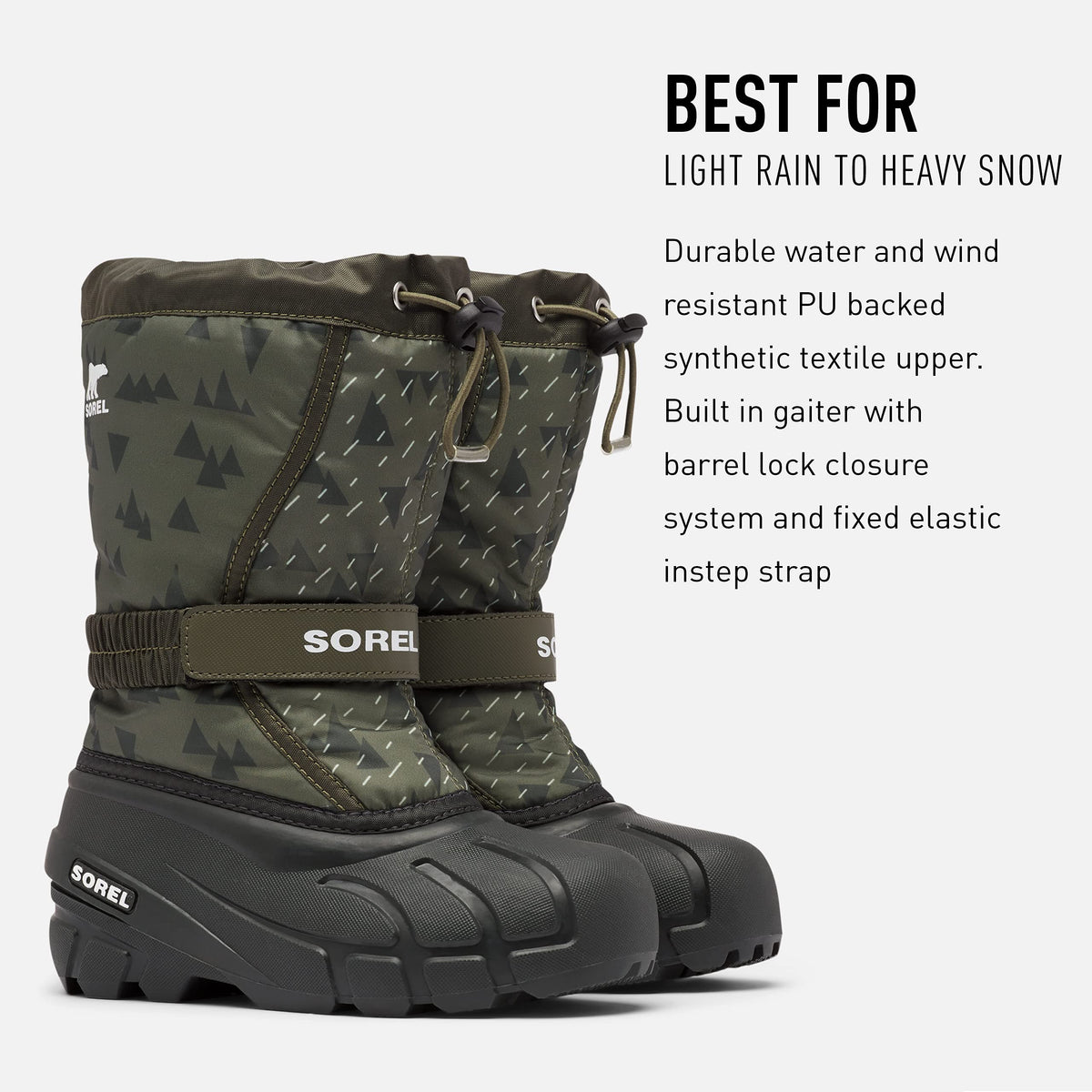 Sorel Children's Flurry Print Boot - Waterproof - Slate Green - Size 9