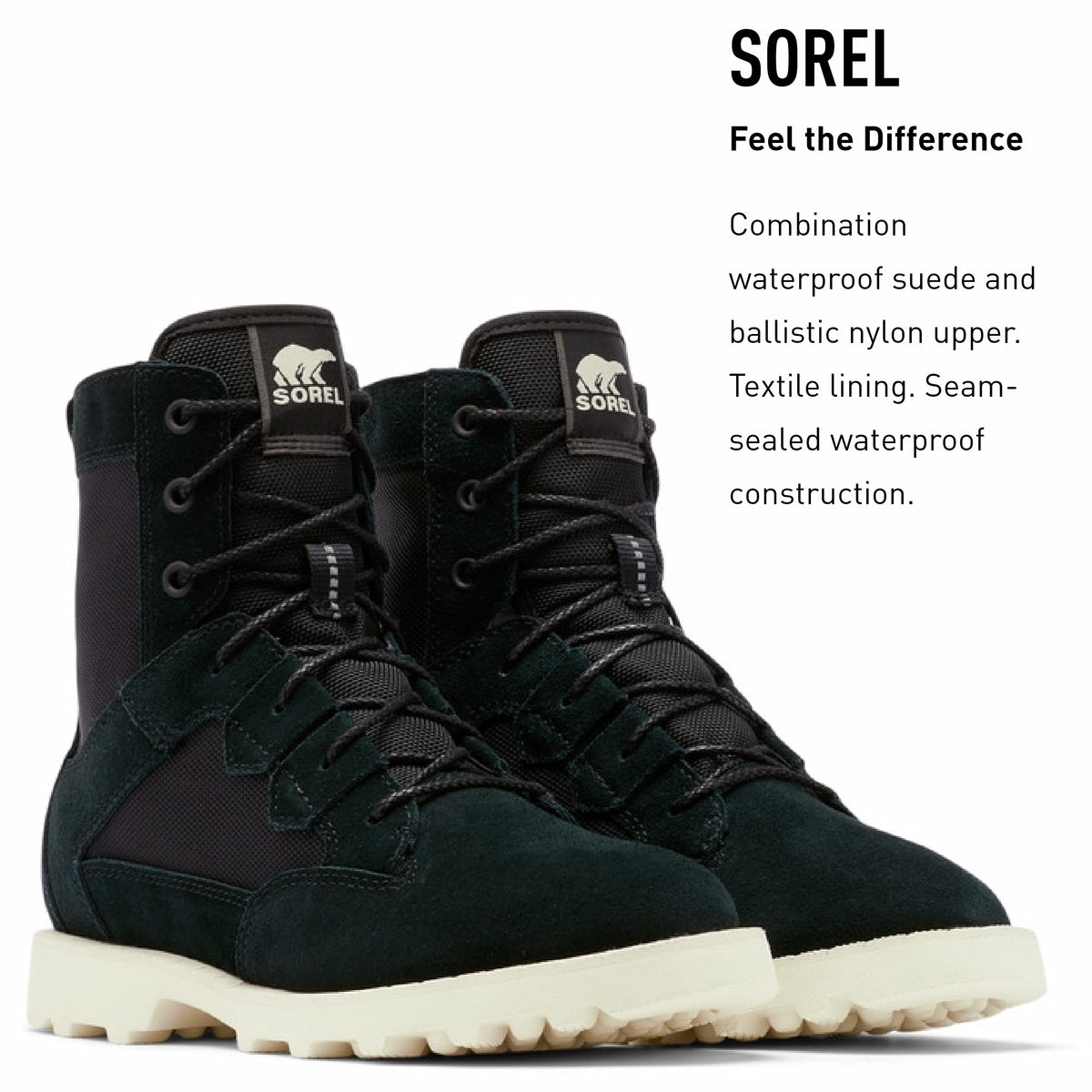 Sorel Women's OTM Caribou Boot — Black, Chalk — Waterproof Suede & Nylon Snow Boots — Size 5