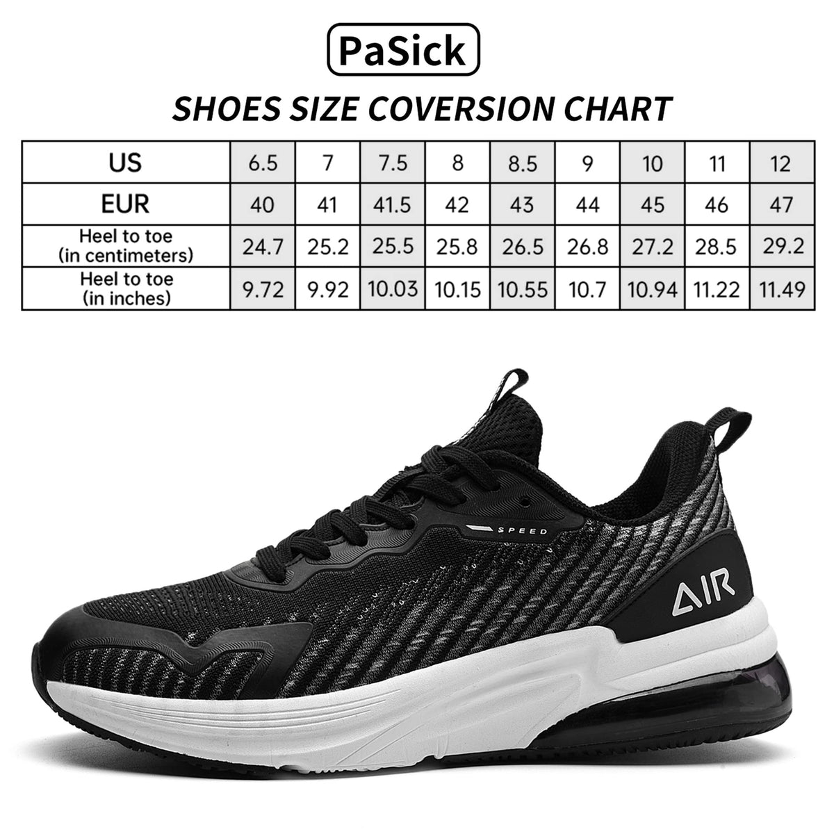 PaSick Mens Road Running Shoes Athletic Air Cushion Lightweight Breathable Workout Gym Walking Running Sneakers Blackwhite Size 10