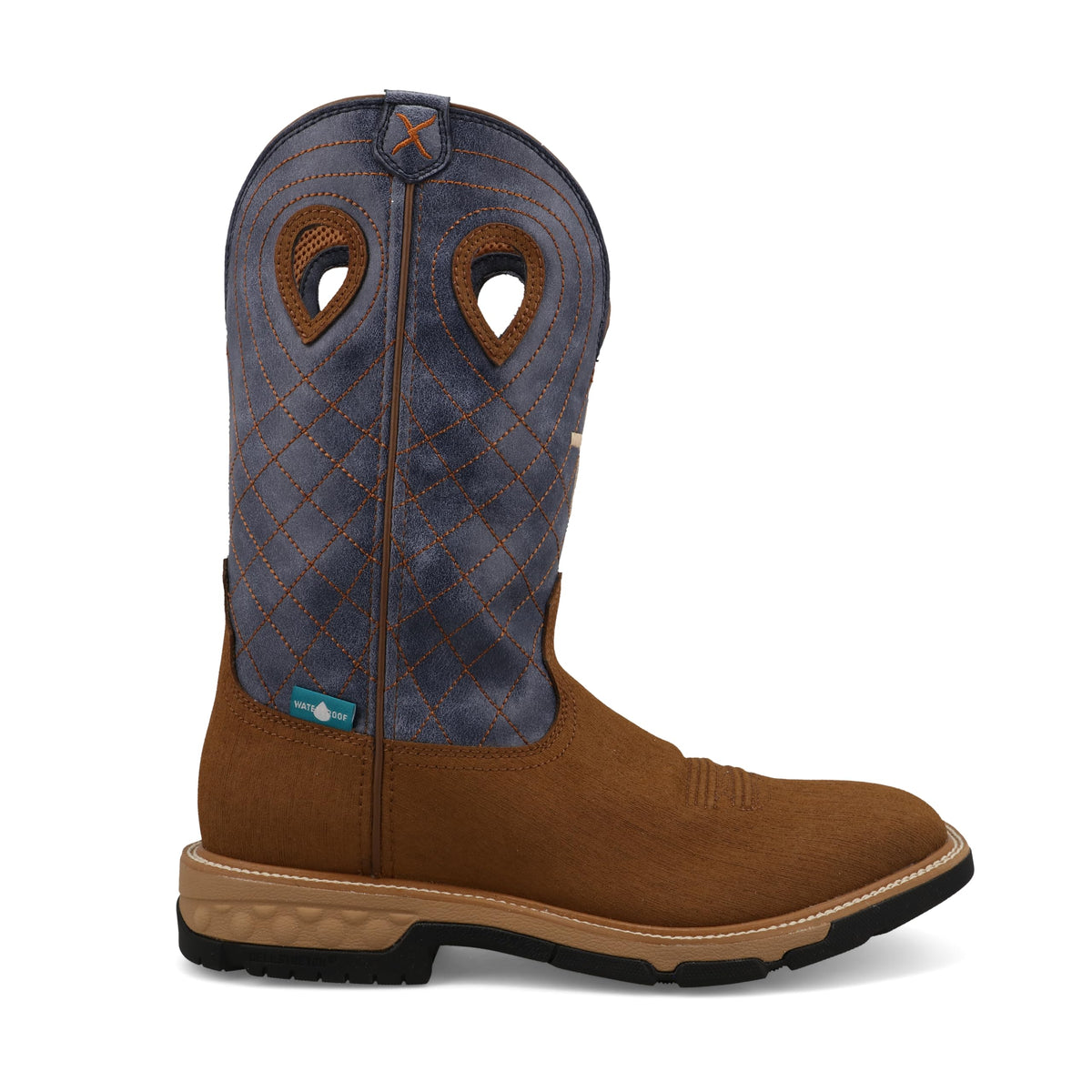 Twisted X Men's 12" Western Work Boot, Square Toe with CellStretch, Clay & Peacock, 10 D