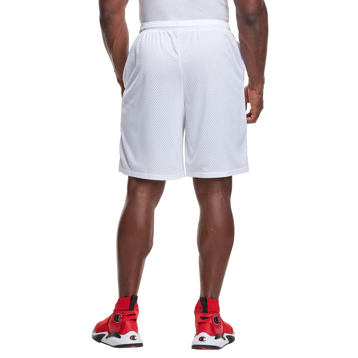 Champion Men's 9" Classic Mesh Short, Standard Fit, Lightweight, Available in Regular and Big & Tall, White-C Patch Logo, Medium