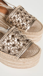 Tory Burch Women's Basket Weave Platform Sandals, Spark Gold, 8 Medium US