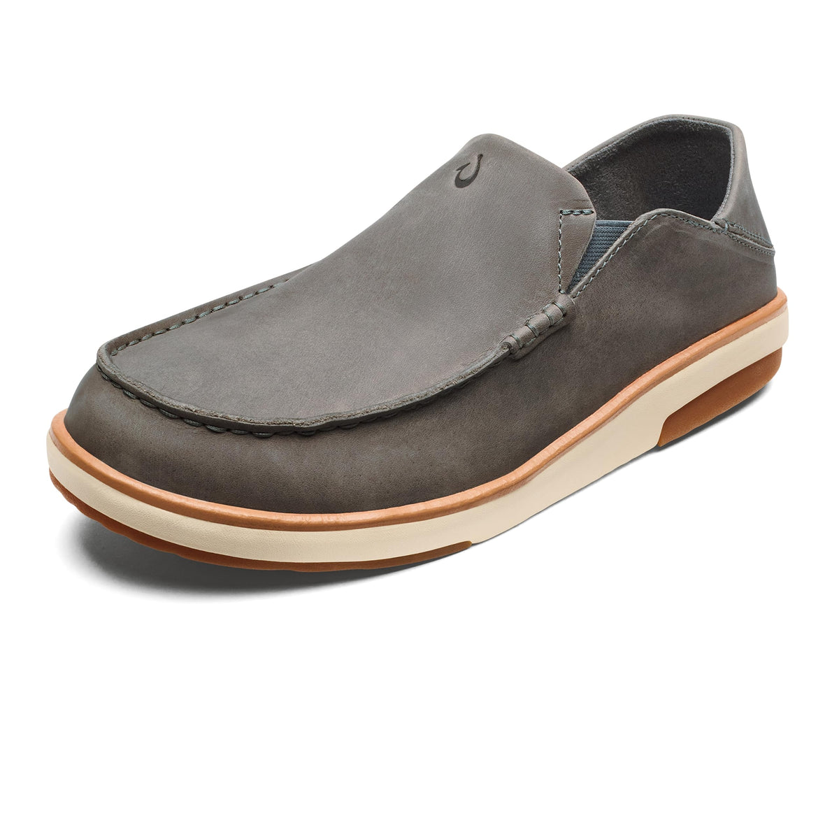 OLUKAI Kalia Men's Leather Slip-On, Full-Grain Waxed Nubuck Leather Shoes, Lightweight & Comfortable, Ash/Ash, 8.5