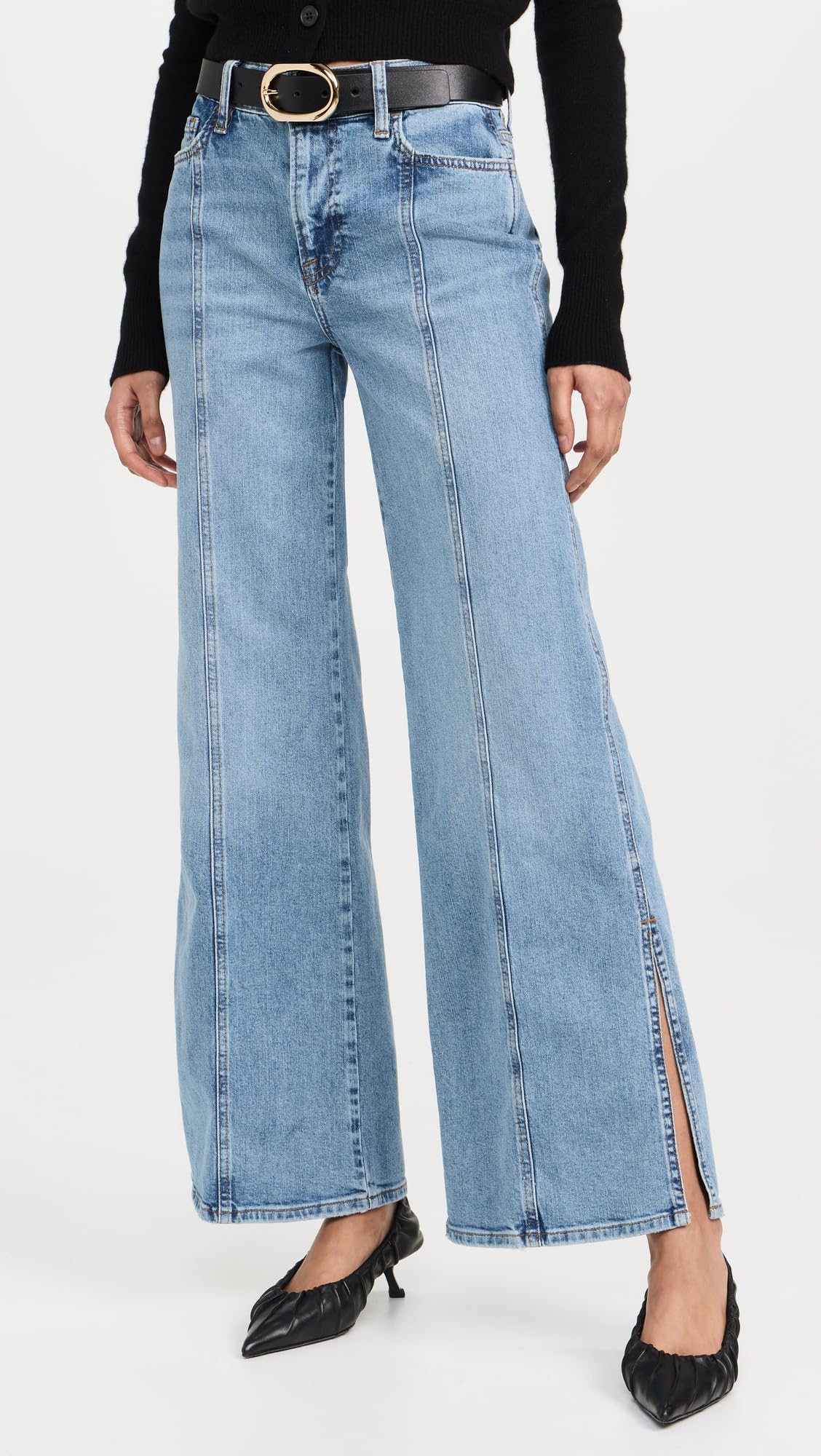 FRAME Women's Le Slim Palazzo Side Slit Jeans, Gloomy Skies, Blue, 28