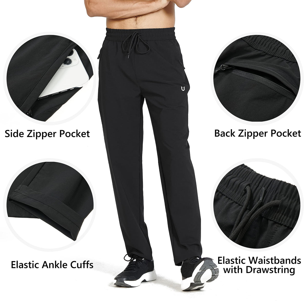 NORTHYARD Men's Lightweight Running Pants Quick Dry Athletic Pants Open Hem Active Training Workout Sports Pants Black M