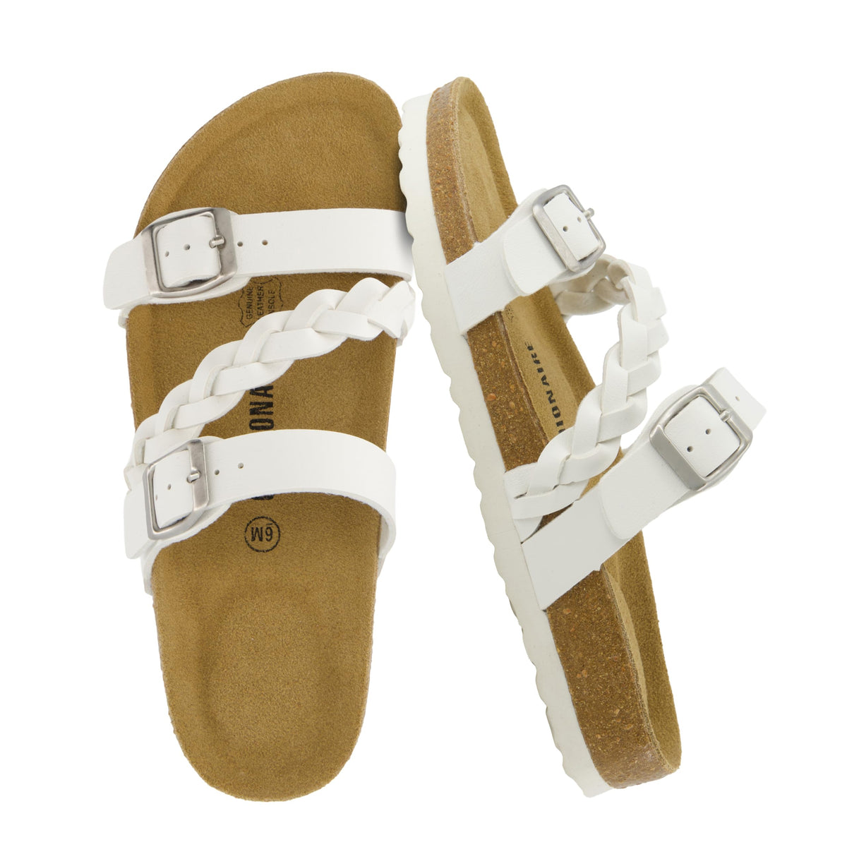 CUSHIONAIRE Women's Cork Footbed Sandal - Comfortable, Adjustable Straps, Arch Support, Wide Widths Available, Boho Chic Summer Slides, White 7.5W