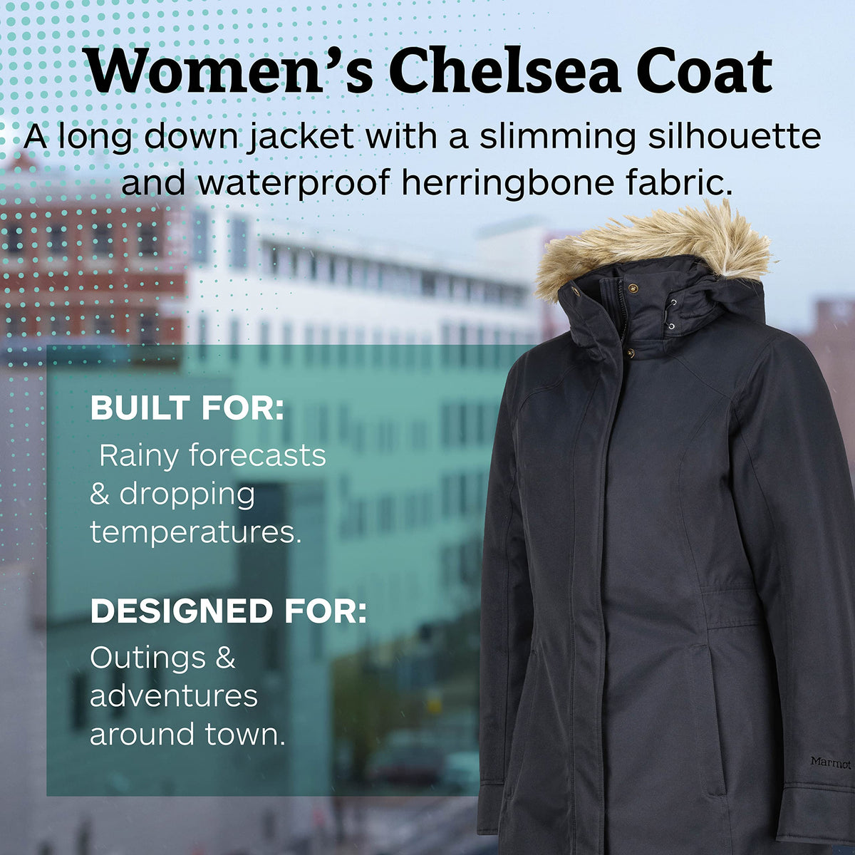 Marmot Women’s Chelsea Rain Coat | Down-Insulated, Waterproof, Jet Black, Medium