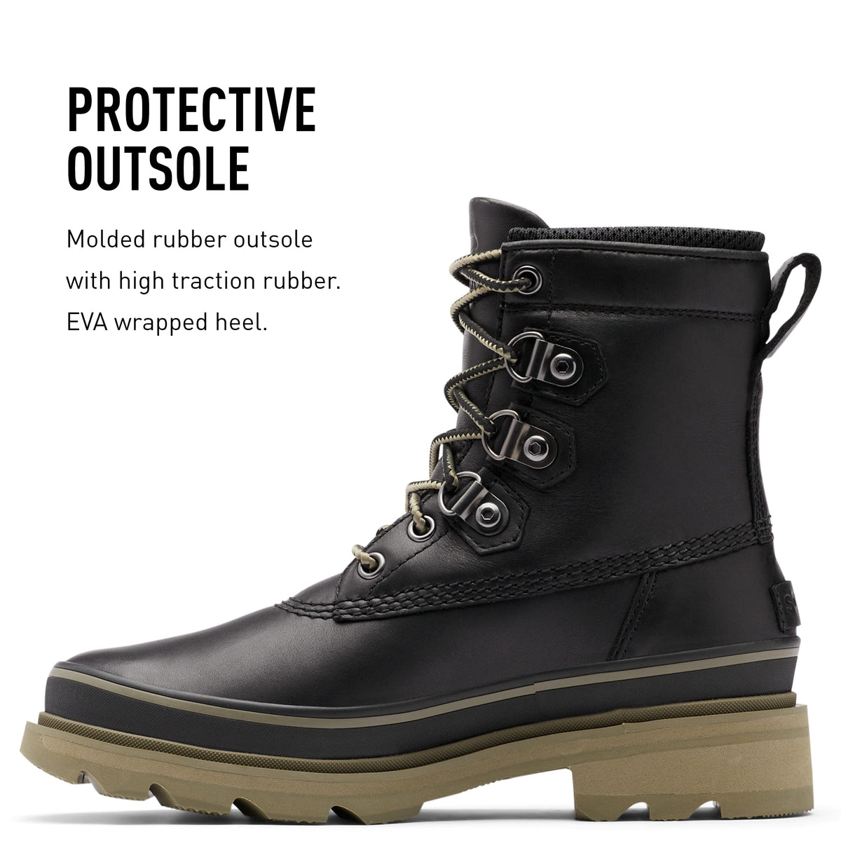 Sorel Women's Lennox Street Rain Boot — Black, Sage — Waterproof Leather Boots — Size 5.5