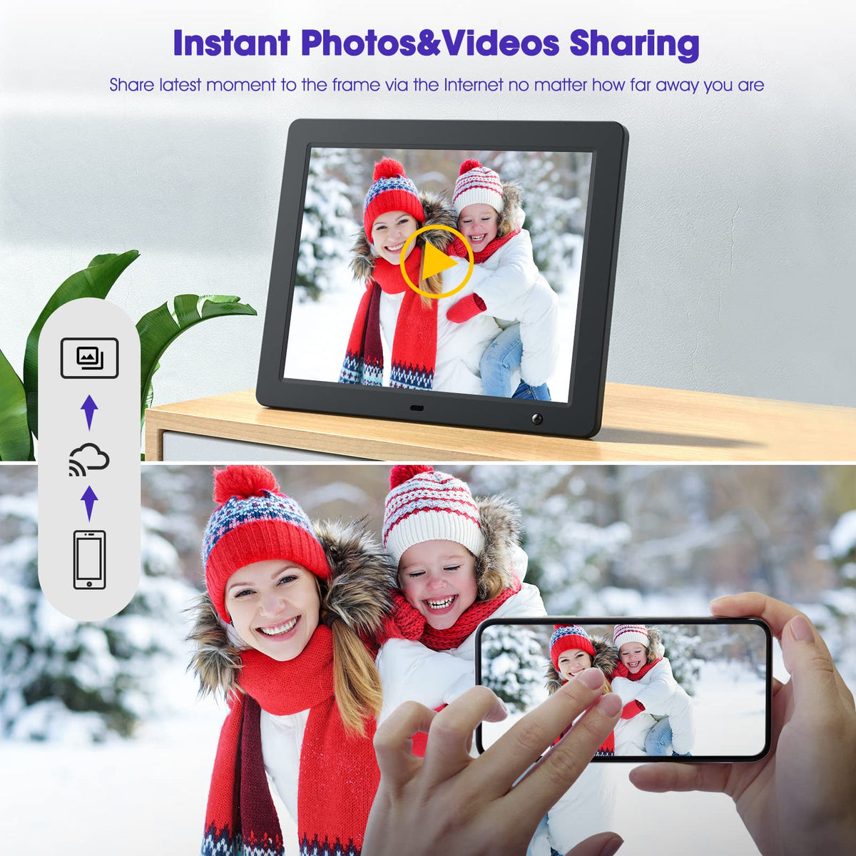 WiFi Digital Photo Frame 15 Inch Electronic Digital Picture Frame with Remote Control HD Display, Share Photos Videos via App & Email from Anywhere, Motion Sensor 16GB Storage, Black, F50