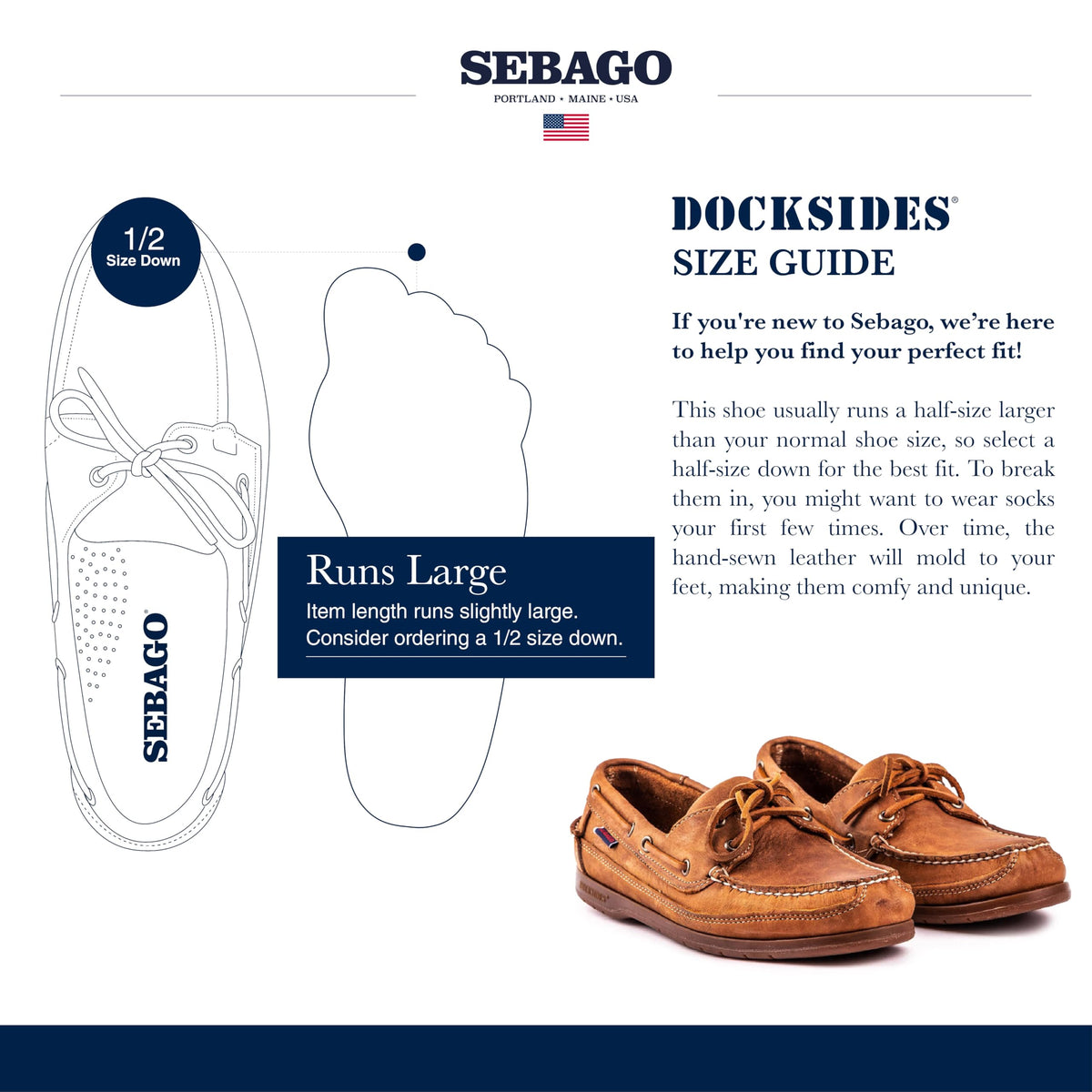 Sebago Schooner Saddler's Leather Boat Shoes - Waterproof Moccasins for Men Featuring Leather Sock Lining, and Non-Marking, Slip-Resistant Outsoles, Brown Tan - 8.5 Regular