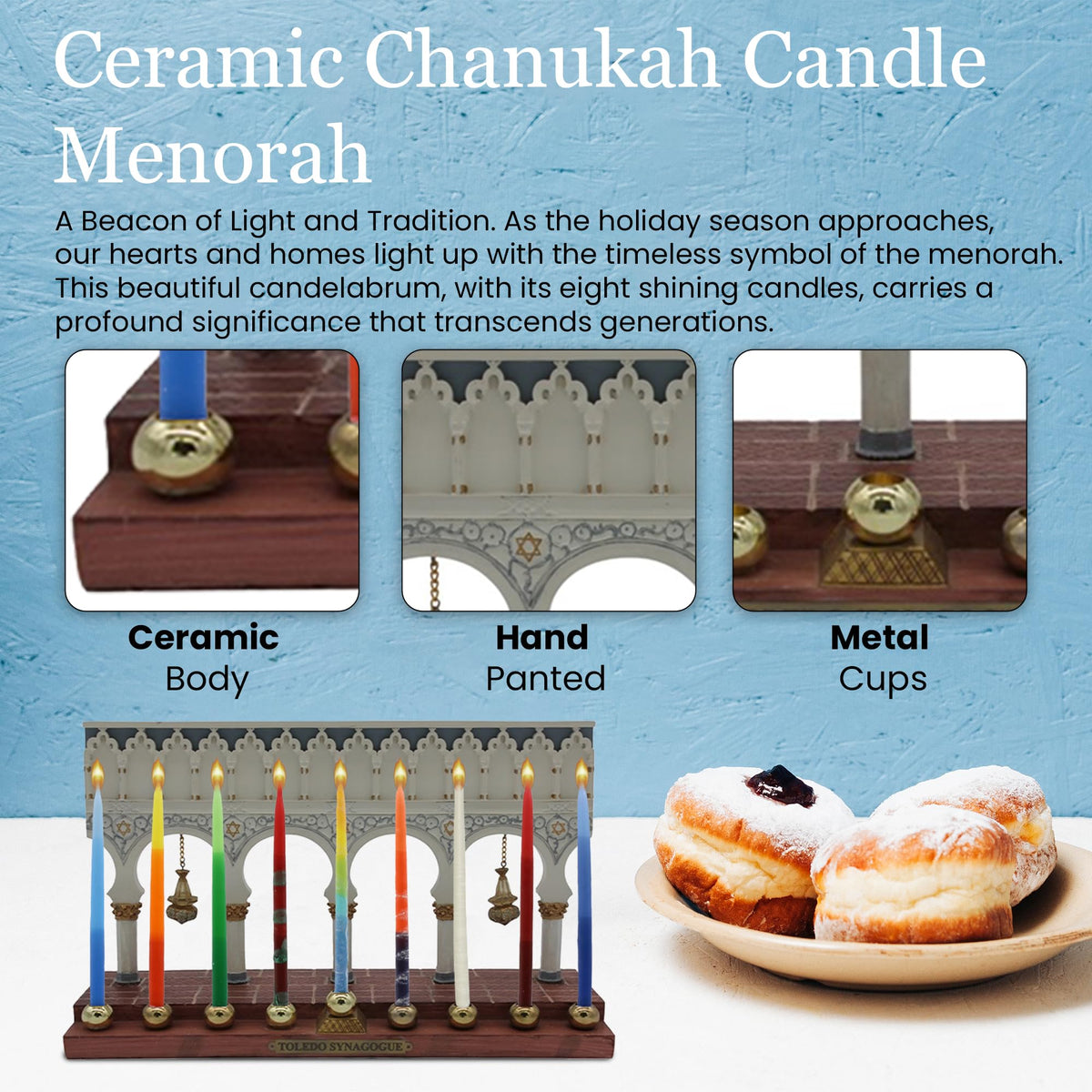 Majestic Giftware Ceramic Chanukah Candles - Butterfly & Floral Menorah (RM-MEN24) | Fits Standard Candles | Durable & Long-Lasting Quality | Hanukkah Menorah (12" x 4" x 4")