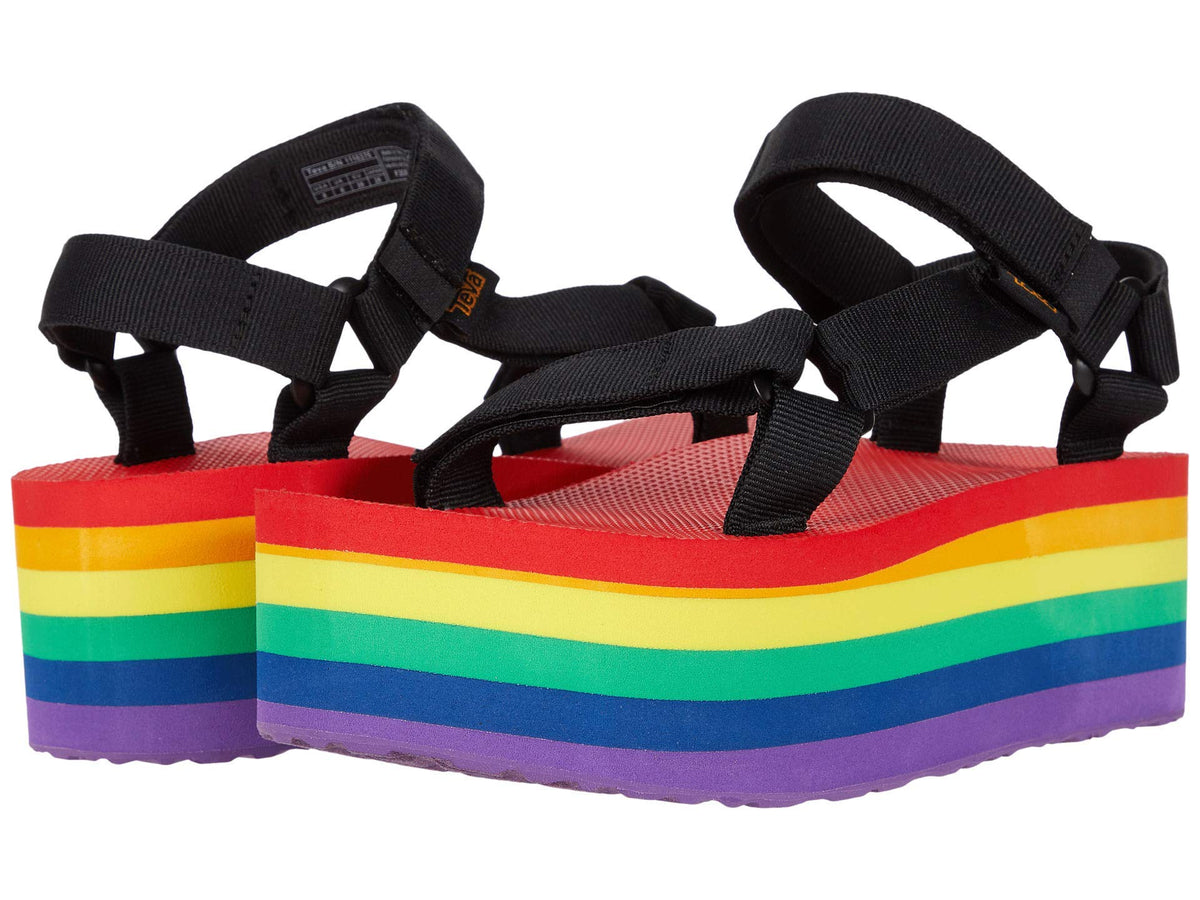 Teva Women's Flatform Universal Stripe Sandal, Black Rainbow, 6